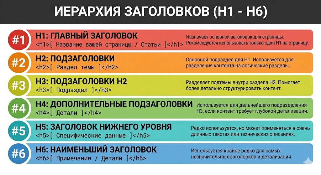 Подробная таблица с иерархией заголовков Таблица иерархии заголовков