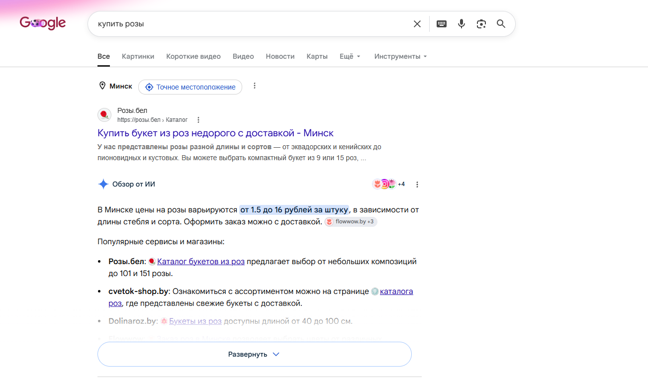 Пример запроса пользователя Запрос пользователя в Google