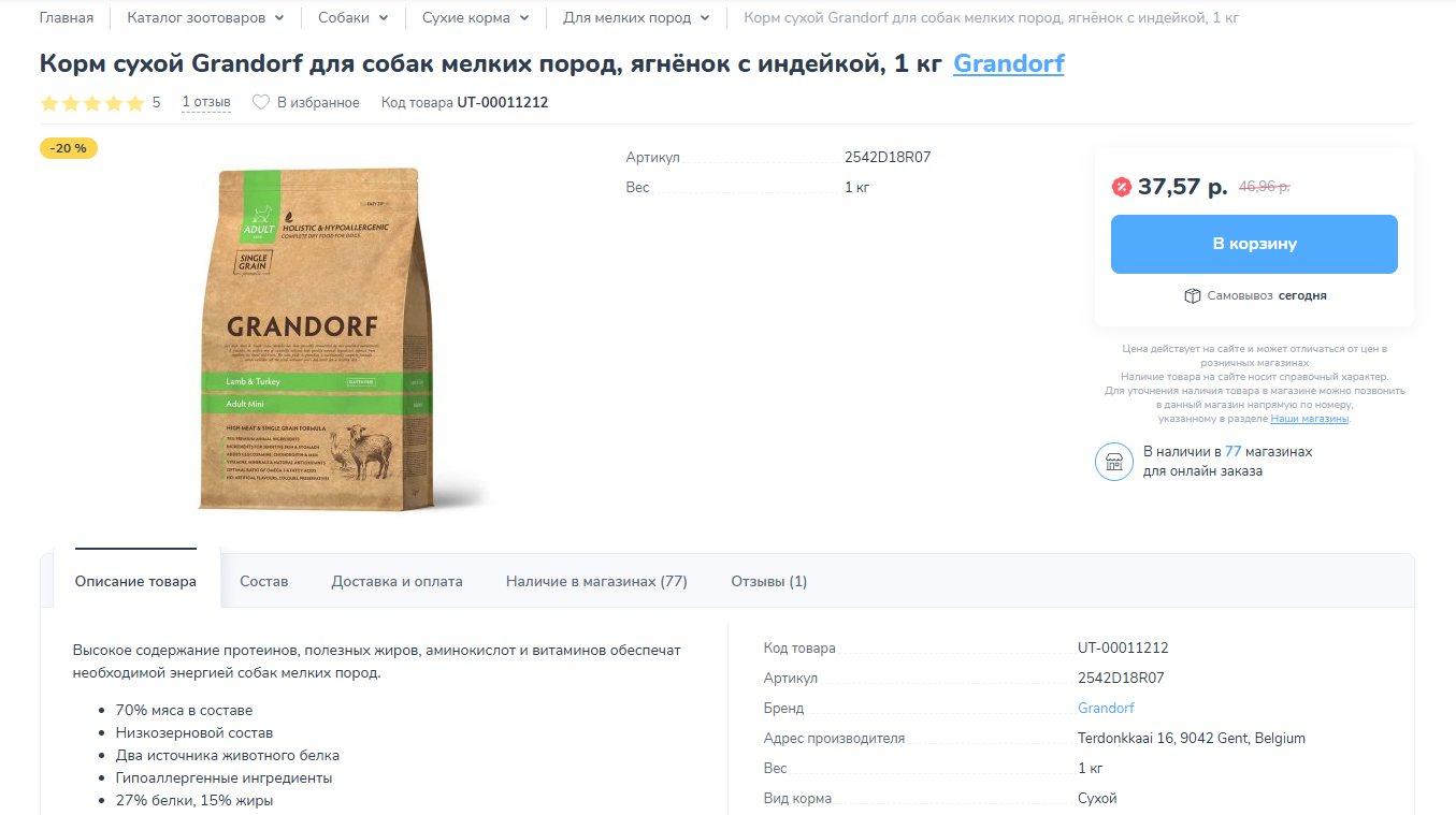 Пример карточки товара Карточка товара