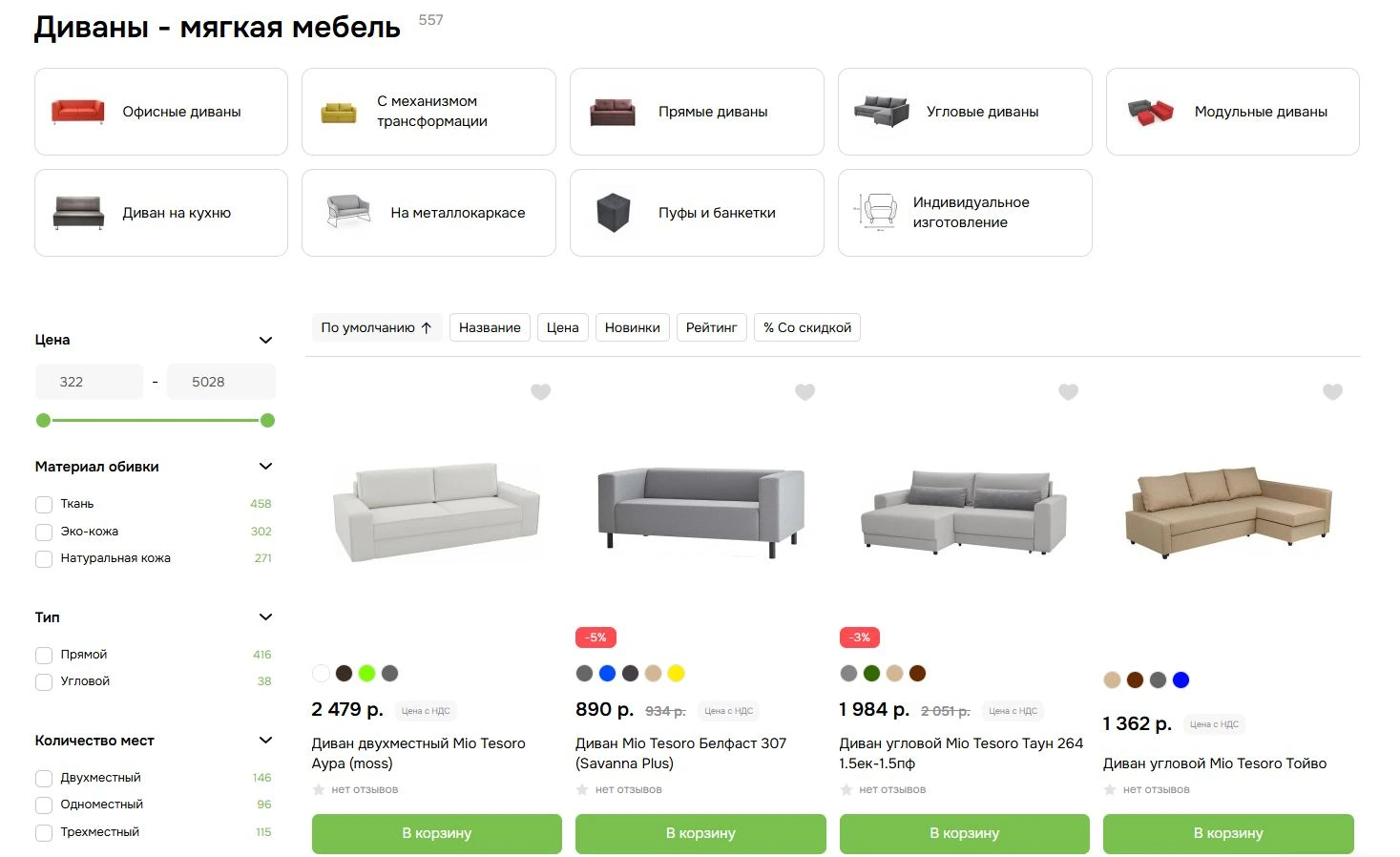 Структура раздела интернет-магазина
